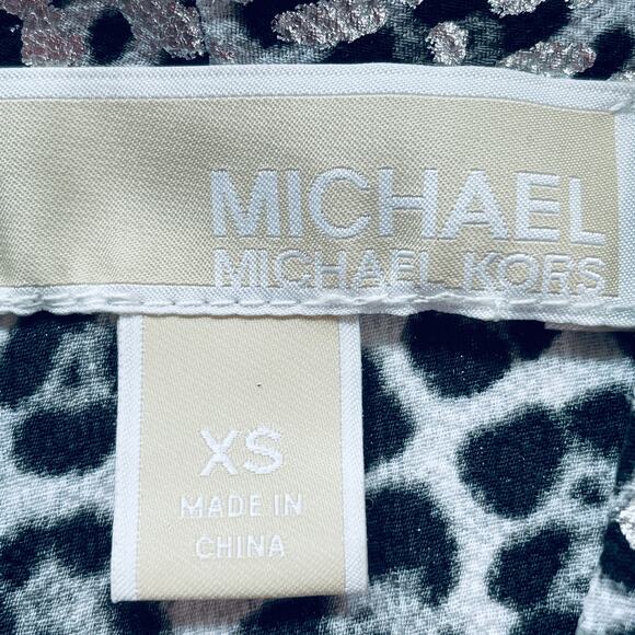 MICHAEL KORS Silver Metallic Animal Print Long Sleeve V-Neck Blouse XS - Picture 11 of 12